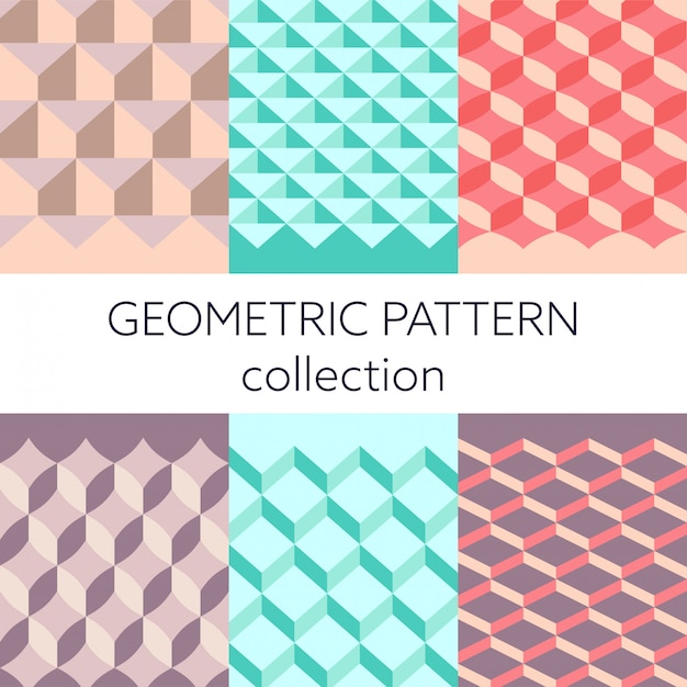 Geometric 3D seamless pattern collection vector