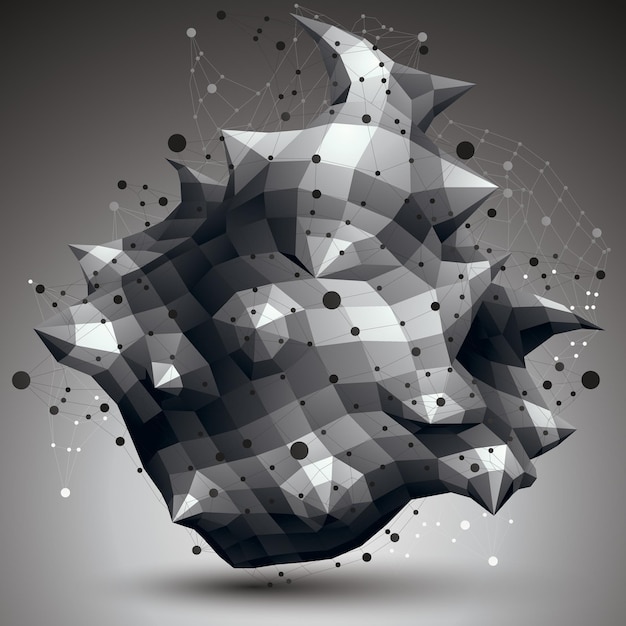 Geometric abstract 3D complicated lattice object, single color asymmetric element with wireframe structure.