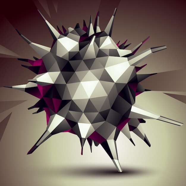Geometric abstract 3D complicated object, single color asymmetric element isolated.