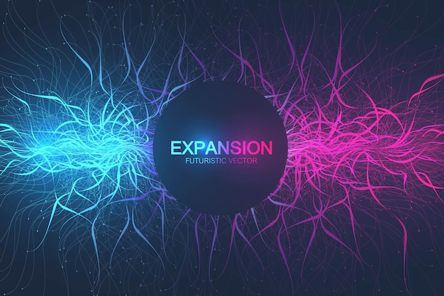 Vector geometric abstract background expansion of life. colorful explosion background with connected line and dots, wave flow. graphic background explosion, motion burst. scientific vector illustration.