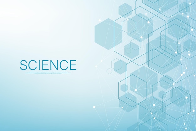 六角形と幾何学的な抽象的な背景分子ライン ドット六角形技術パターン医療技術化学科学ベクトル バナーの未来的な分子形状の概念