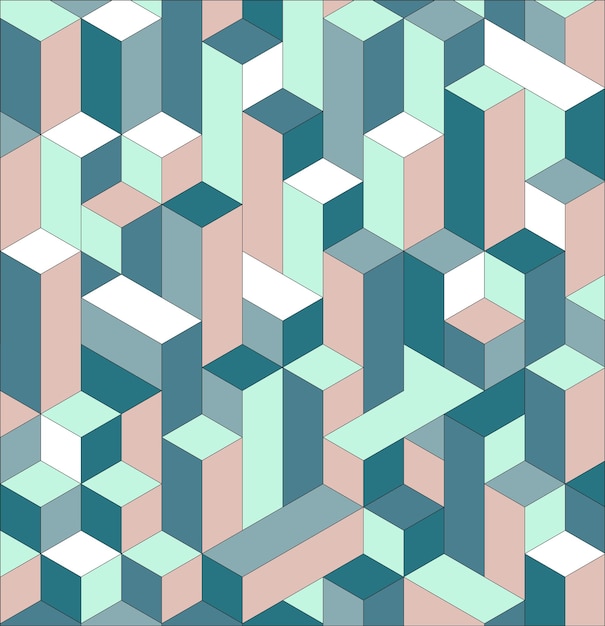 青とピンクの3dブロックの幾何学的な抽象的な背景ベクトル図