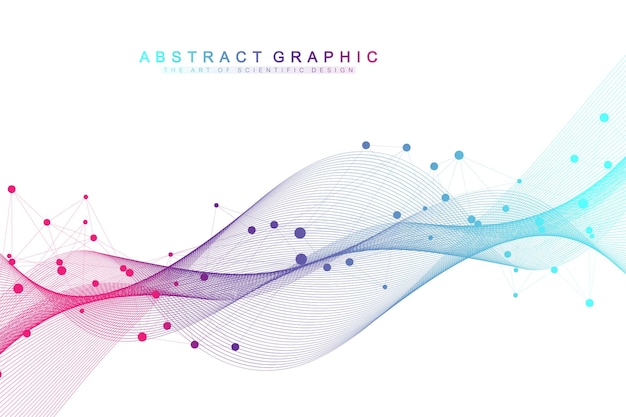 Sfondo astratto geometrico con linea collegata e punti. sfondo di rete e connessione per la tua presentazione. sfondo grafico poligonale. flusso dell'onda. illustrazione scientifica di vettore.