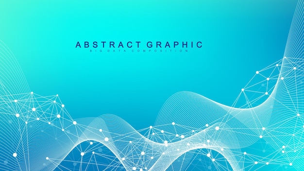 Geometric abstract background with connected lines and dots wave flow molecule and communication background graphic background for your design vector illustration