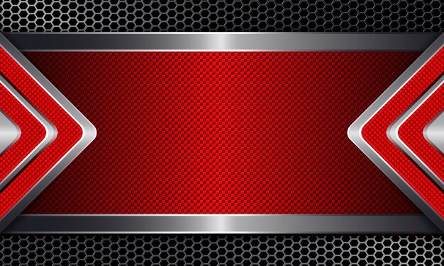 Geometric abstract background with metal grille and red arrows on the sides