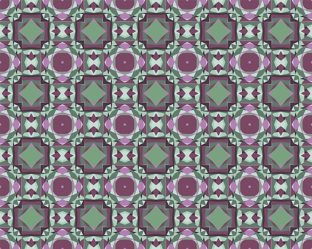 Geometric abstract pattern with many shapes, shades of dark greyish green and deep pink. Seamless vector pattern