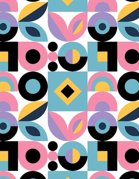 Geometric abstract retro pattern in Bauhaus style. Geometric shapes. Geometric Bauhaus pattern.