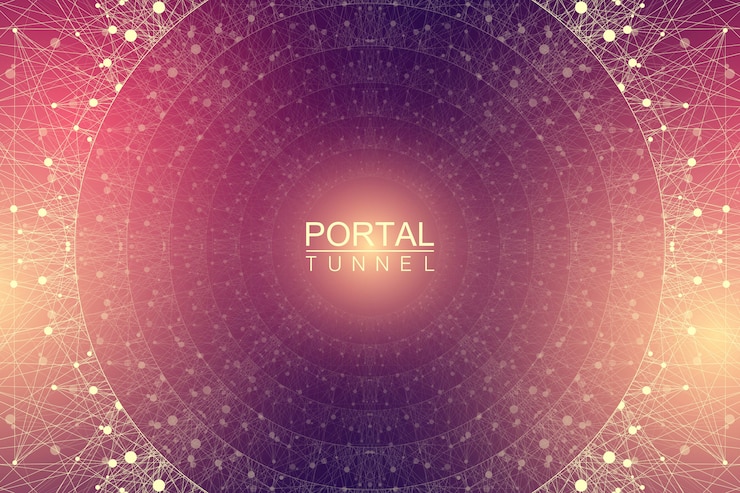 Vector geometric abstract tunnel or wormhole with connected line and dots.