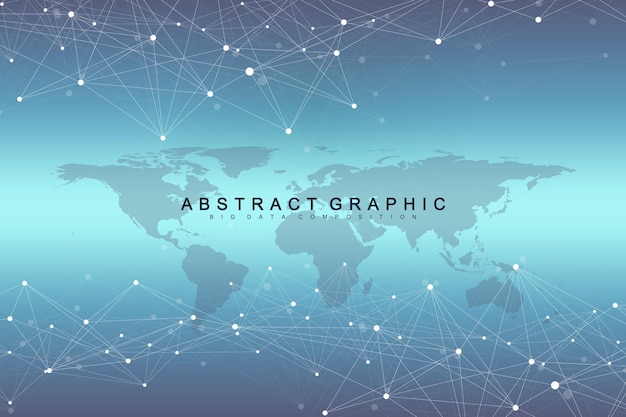 接続された線と点を持つ幾何学的な抽象的なベクトルグローバルネットワーク接続の背景技術的な意味の抽象的な図