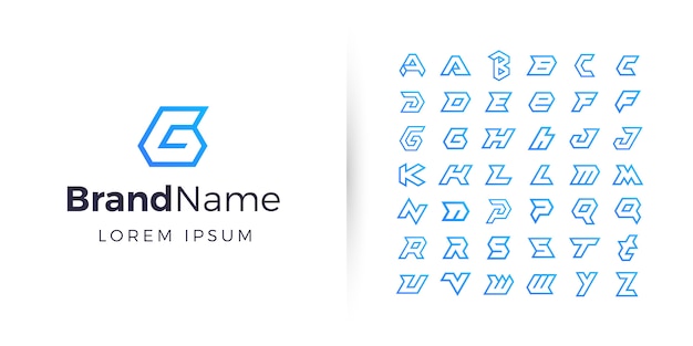 Коллекция логотипов с геометрическим алфавитом