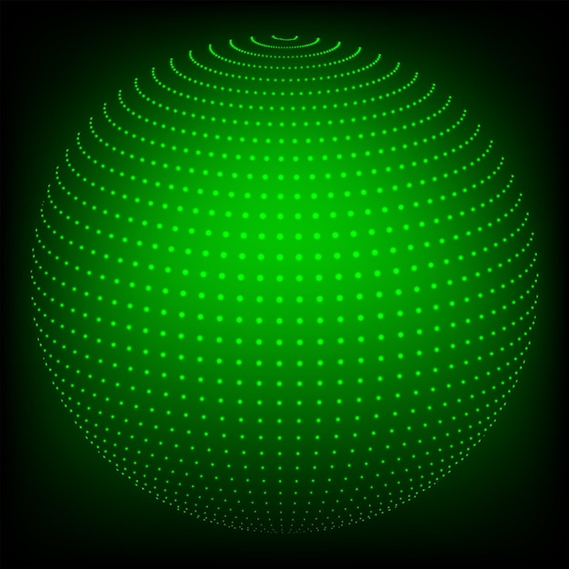 Sfondo geometrico a forma di sfera disegnata da punti di una tonalità verde
