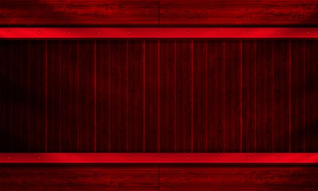 Geometric background with silhouette of wooden planks and red stripes with studs