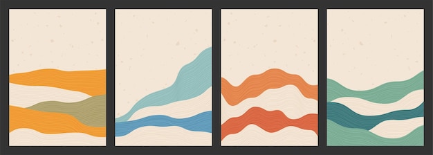 Vector geometric backgrounds with line wave patterns abstract template with mountains in japanese style