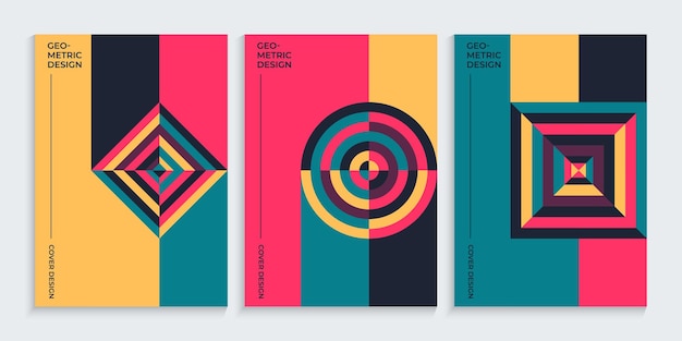 Collezione di copertine di libri geometrici bauhaus in stile retrò dalle forme minimali