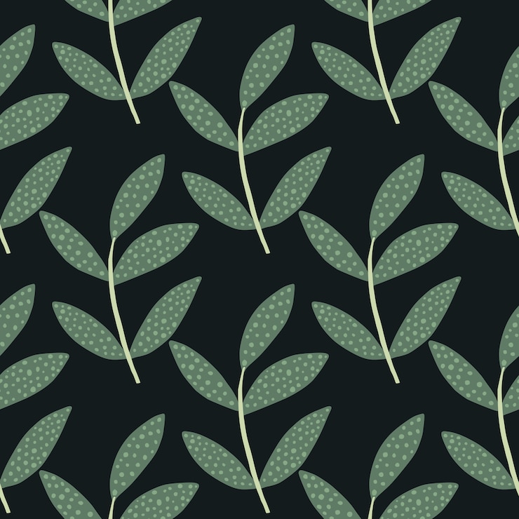 Vector geometric branches with leaves seamless pattern on black background. botanical leaf endless wallpaper. decorative