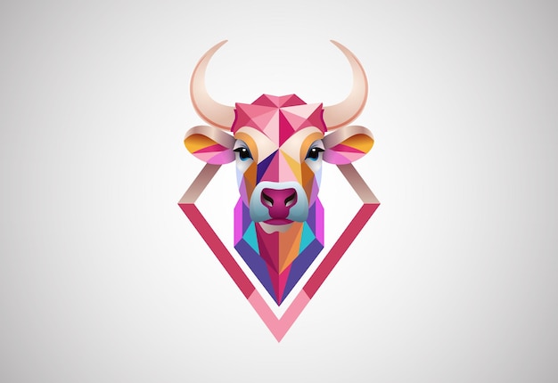 幾何学的な牛の頭のロゴデザインのベクトルイラスト