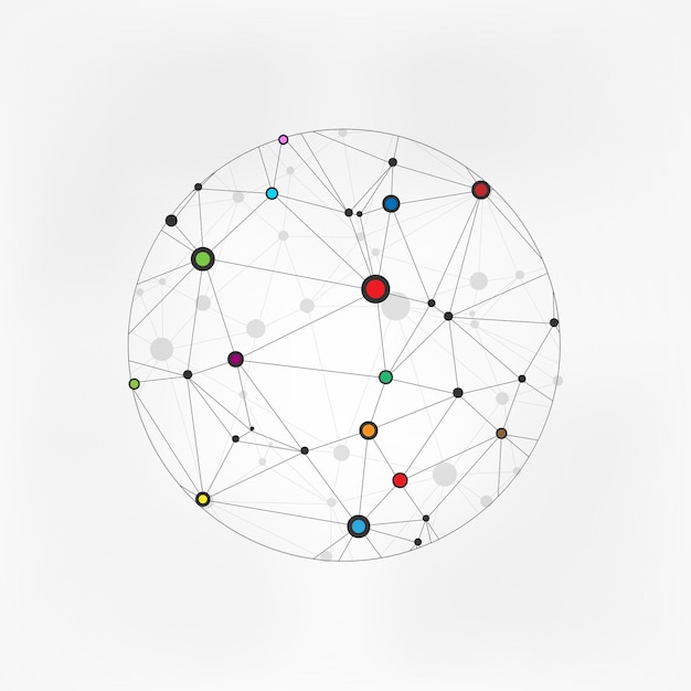 Vettore cerchi geometrici molecular wireframe che collega la sfera terrestre concetto di connessione del globo struttura del globo collegata isolata su sfondo grigio illustrazione vettoriale