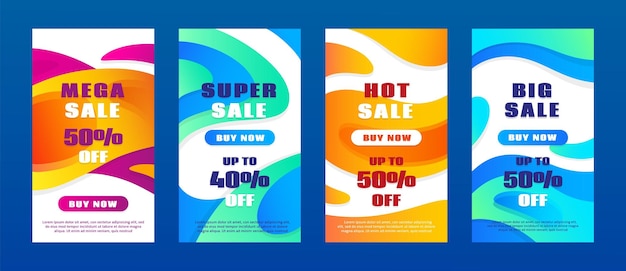 Concetto geometrico vendita banner dinamici sconto sfondo promozionale volantino regalo con forme liquide moda colori neon web poster vettoriali ordinati