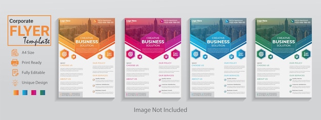 ベクトル 個人および企業向けの4色の幾何学的な企業チラシテンプレートデザインセット