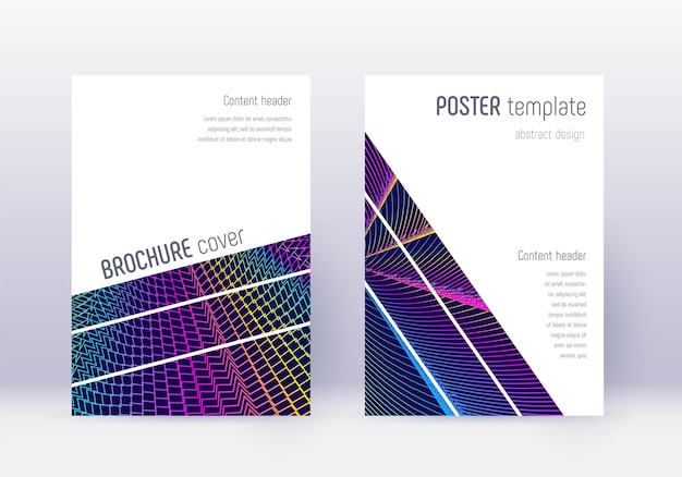 Geometric cover design template set rainbow abstract lines on dark blue background brilliant cover