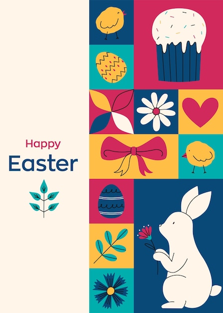 Vector geometric cute greeting card for happy easter trendy minimalistic holiday vector illustrations website decoration