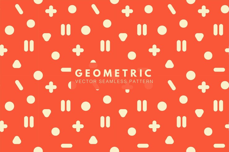 Vector 赤オレンジ色の背景に幾何学的なかわいい白い図形ベクトル シームレスな繰り返しパターン