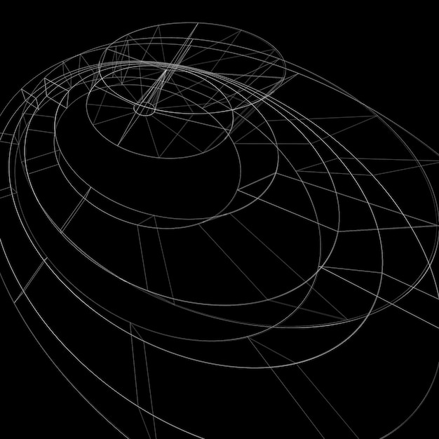 Геометрическая темная технология и инженерный фон, графическая абстракция с сеткой линий. Фон сетки, сложный технический эскиз.