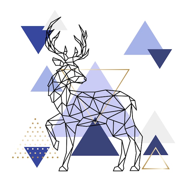 Vector geometric deer standing with raised leg against