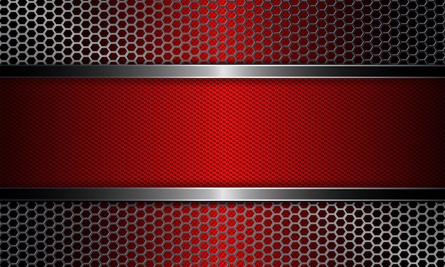 Vector geometric design with a metal mesh and a red frame with a metallic edging.