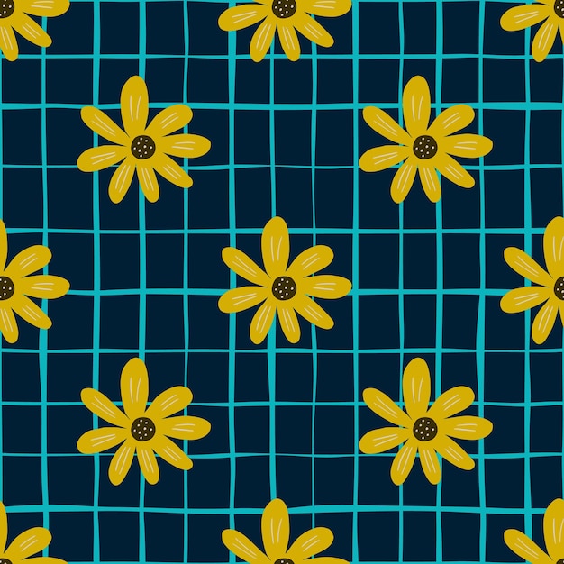 Geometric ditsy flowers seamless pattern. Vintage chamomile print. Bright floral ornament.