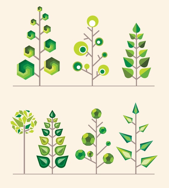 기하학적 다양한 나무 세트 2 자연