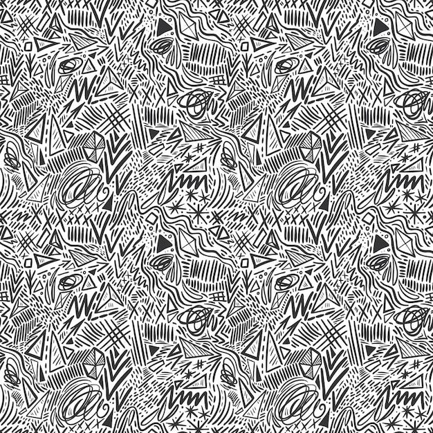 Vector geometric doodle hand drawn seamless pattern random decorative elements vector illustration