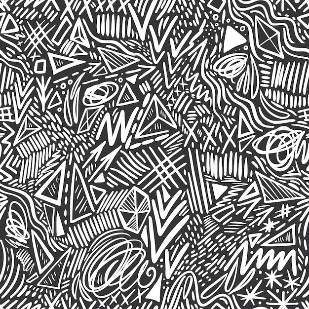 Geometric doodle hand drawn seamless pattern random decorative elements vector illustration