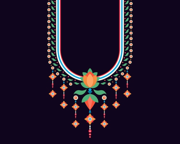 Vector geometric ethnic oriental pattern necklace embroidery design for textile fashion woman background