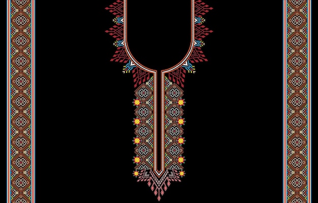 기하학적 민족 동양 패턴 전통. 패션 여성을 위한 꽃 목걸이 자수 디자인.