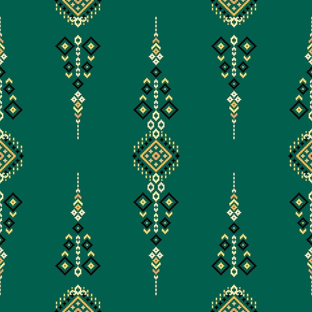 Geometric ethnic oriental seamless pattern traditional Pixel pattern Embroidery style