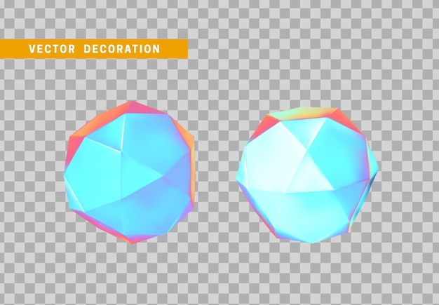 Geometric figure icosahedron polyhedron with 20 faces. Gradient color holographic. Glass hologram element. Isolated Realistic object in 3d. Vector illustration