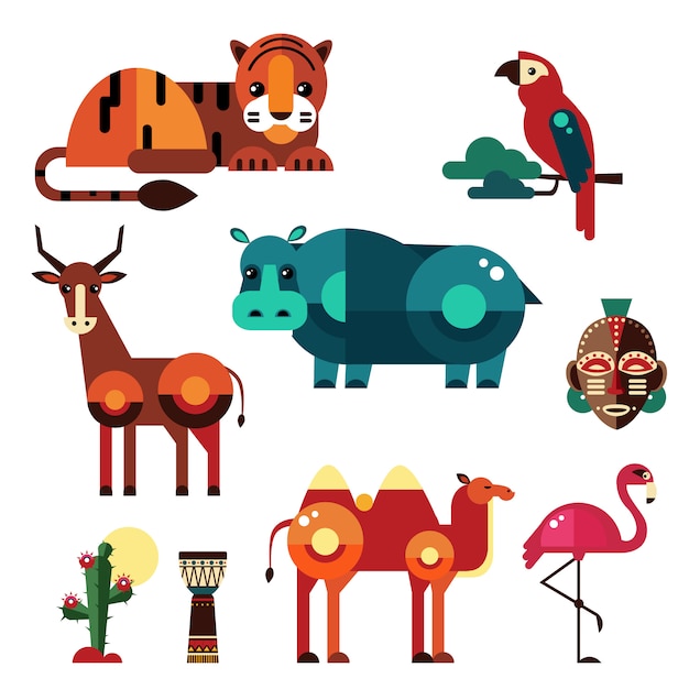 Vector geometric flat africa animals and plants