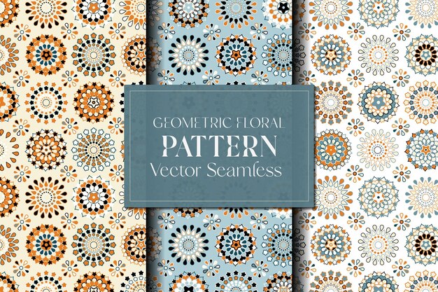 Geometric floral bohemian blue pastel cute seamless repeat vector pattern set