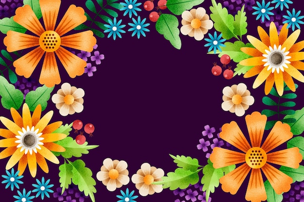 Vector geometric flowers and leaves with grain effect background