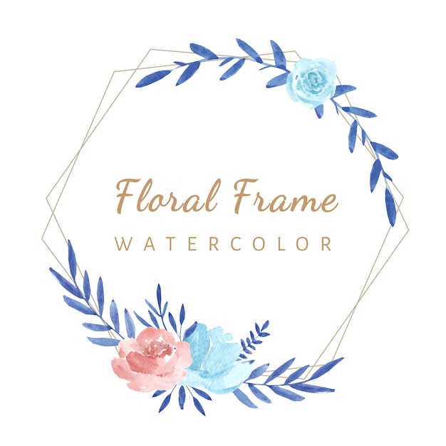 Vector geometric frame with watercolor flowers