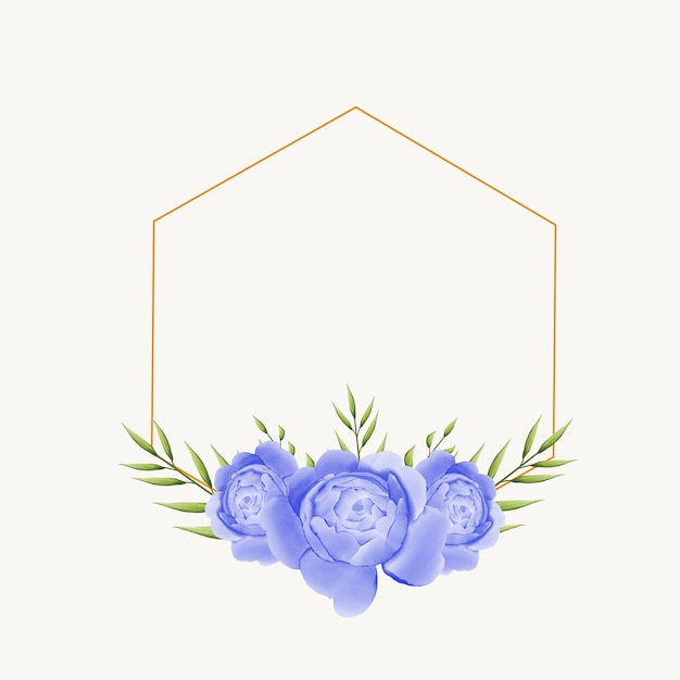 Vector geometric gold frame with floral and watercolor  flower
