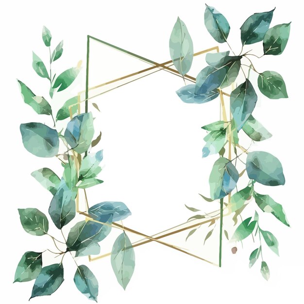 Vector geometric_golden_frame_with_of_green_watercolor