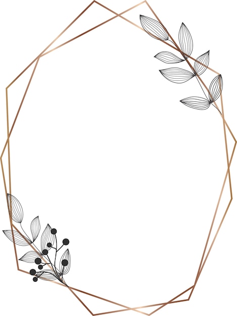 Vettore cornice geometrica a linee dorate con foglie nere