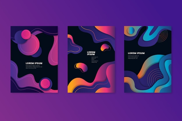 Vector geometric gradient shapes covers on dark background