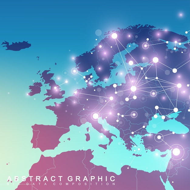 Comunicazione di sfondo grafico geometrico con la mappa dell'europa. complesso di big data con composti.