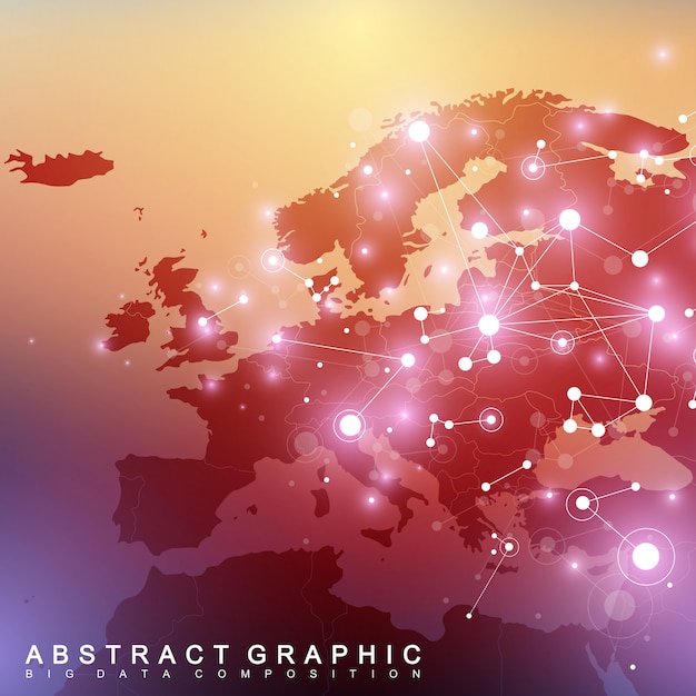 Vettore comunicazione di sfondo grafico geometrico con la mappa dell'europa