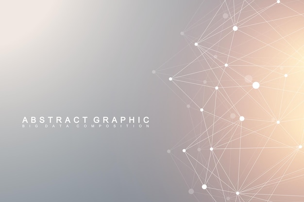 幾何学的なグラフィック背景分子と通信化合物とのビッグデータ複合体線神経叢最小配列デジタルデータの視覚化科学的なサイバネティックベクトルの図