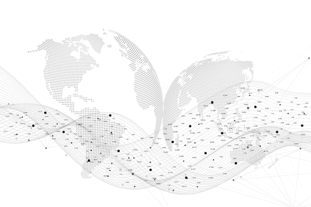 Molecola di sfondo grafico geometrico e comunicazione. complesso di big data con composti. contesto prospettico. matrice minima. visualizzazione dei dati digitali. illustrazione scientifica di vettore cibernetico.