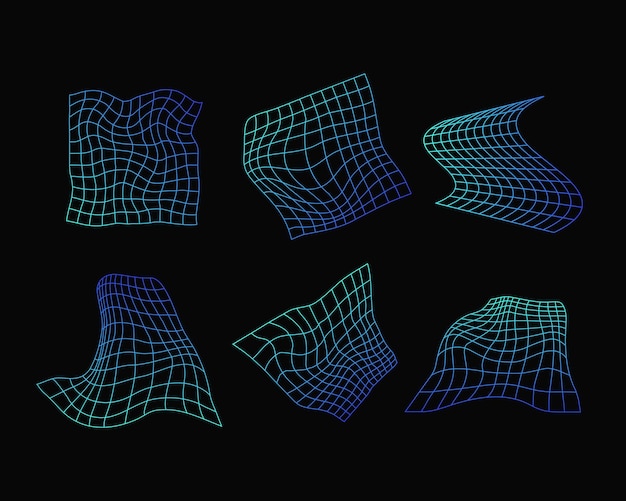 Geometric grids with neon gradient set